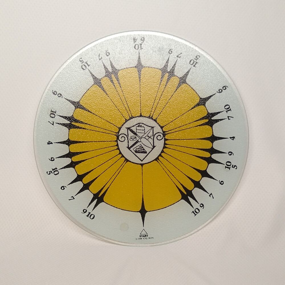 3M Glass Pie Cake Cutting Guide Plate 1975 Vintage Kitchen Yellow Black 12"